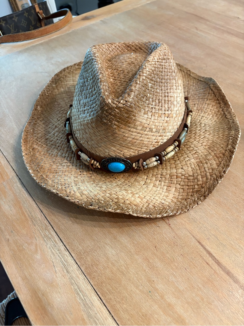 Natural Straw Cowgirl Hat with Turquoise Accent